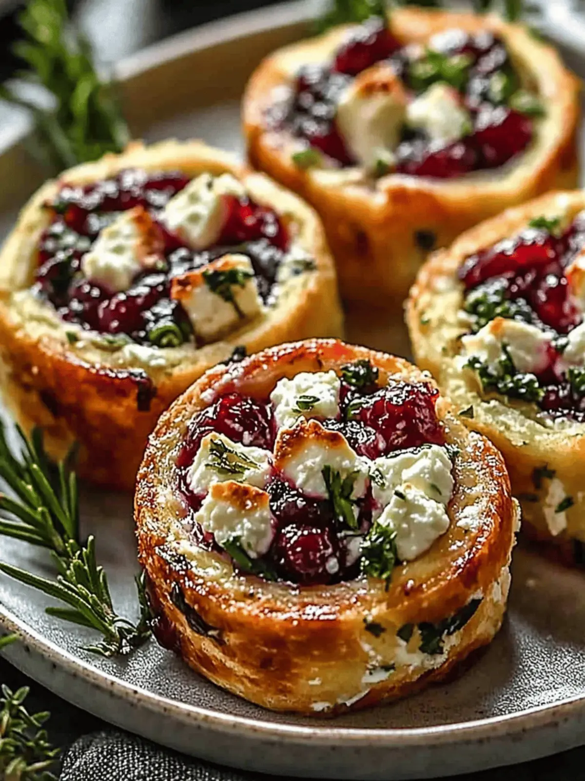 Cranberry Cream Cheese Pinwheels with Feta & Herbs