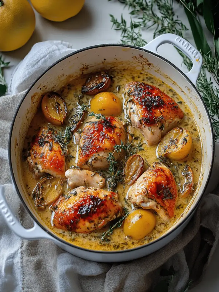 Herb Roasted Chicken in Creamy White Wine Sauce