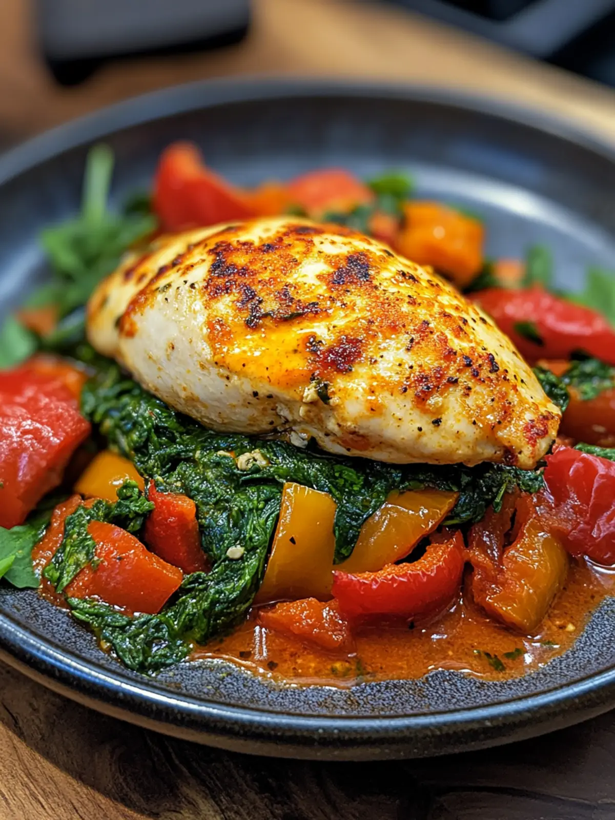 spinach stuffed chicken breast with Roasted Bell Peppers