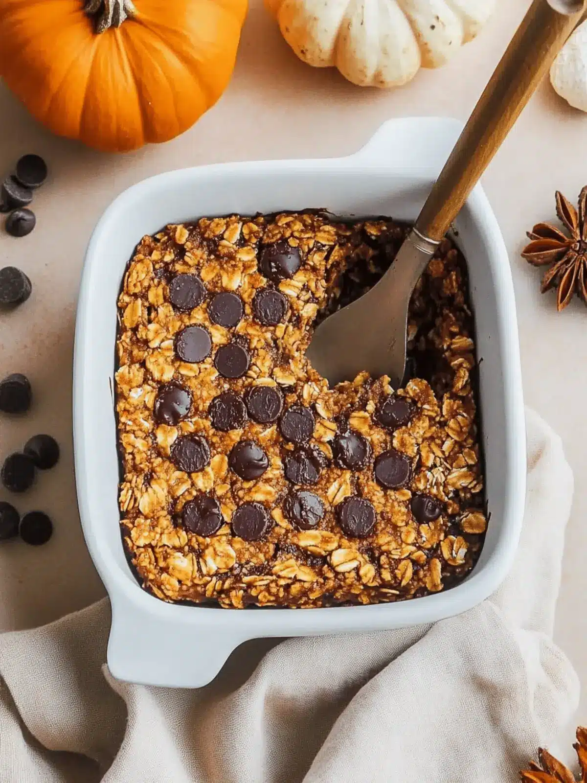 Higher Protein Pumpkin Baked Oatmeal with Chocolate Chips
