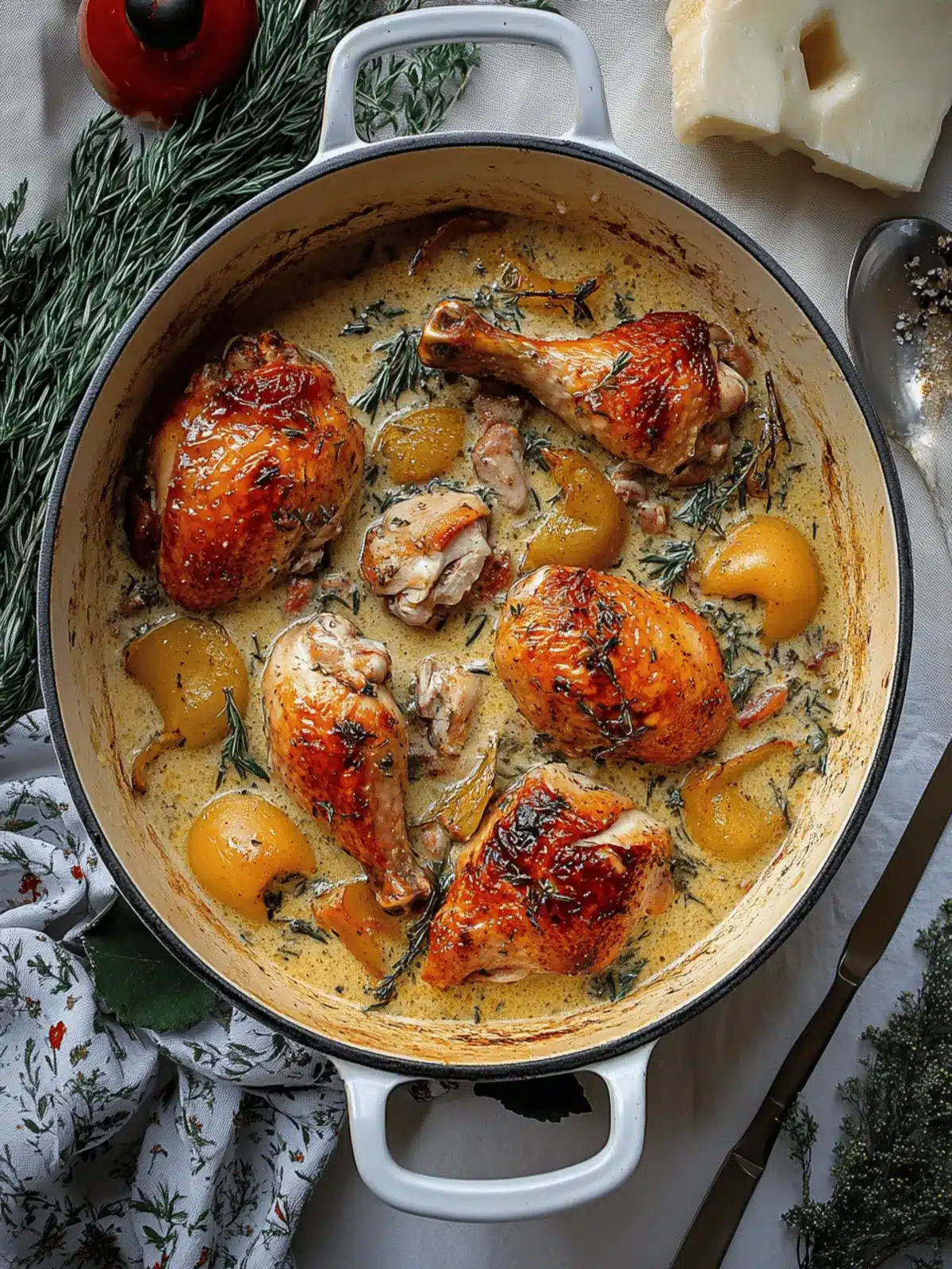 Herb Roasted Chicken in Creamy White Wine Sauce