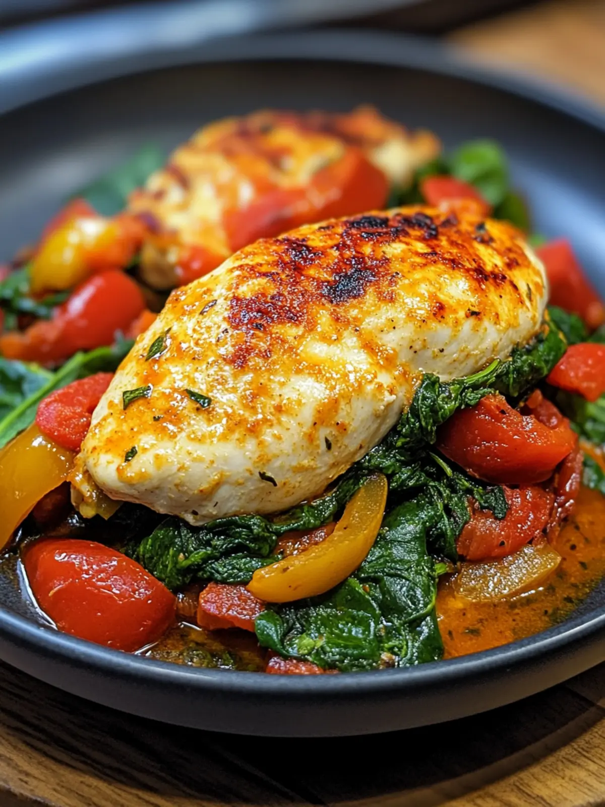 spinach stuffed chicken breast with Roasted Bell Peppers