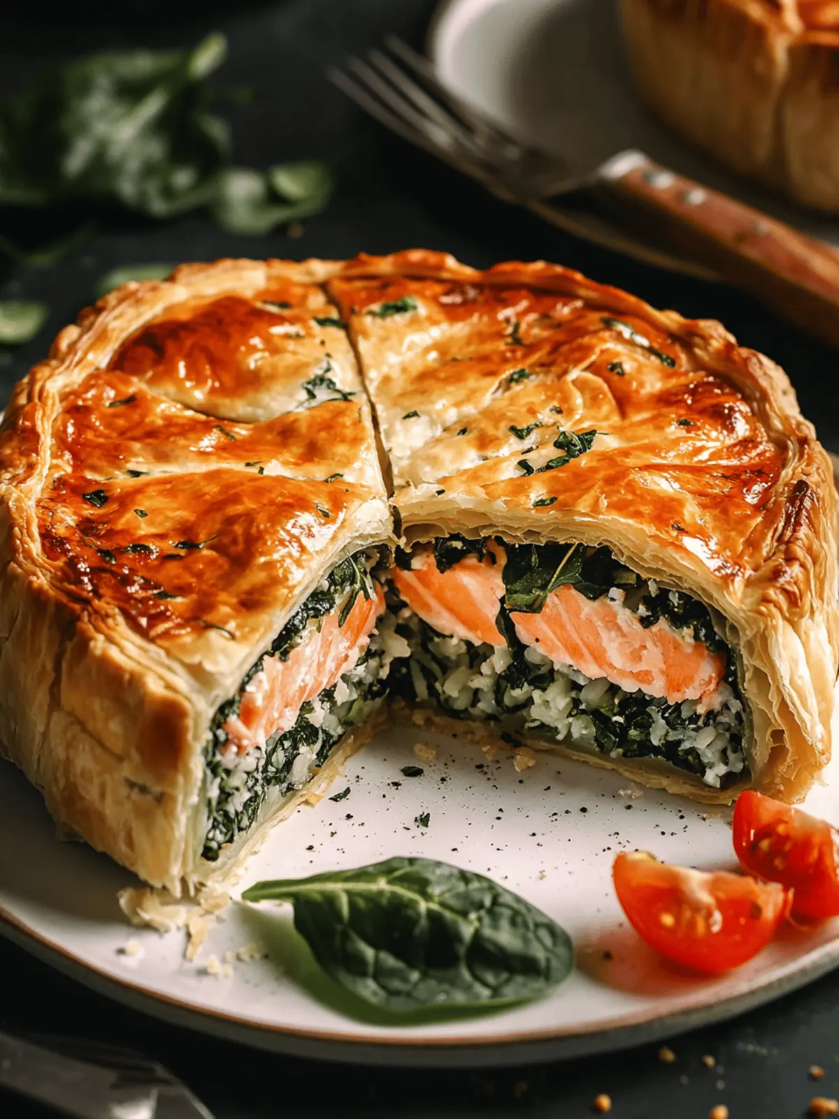 Rice & Spinach Puff Pastry Salmon Cake