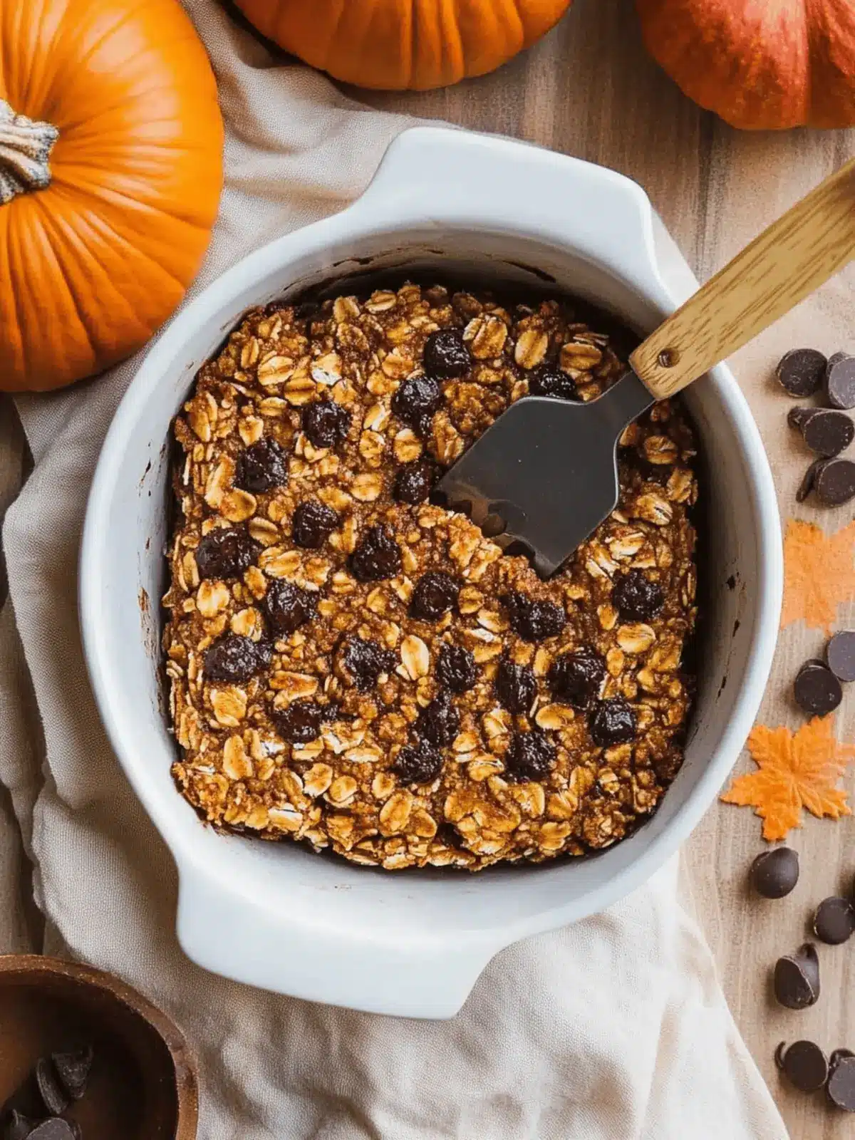 Higher Protein Pumpkin Baked Oatmeal with Chocolate Chips