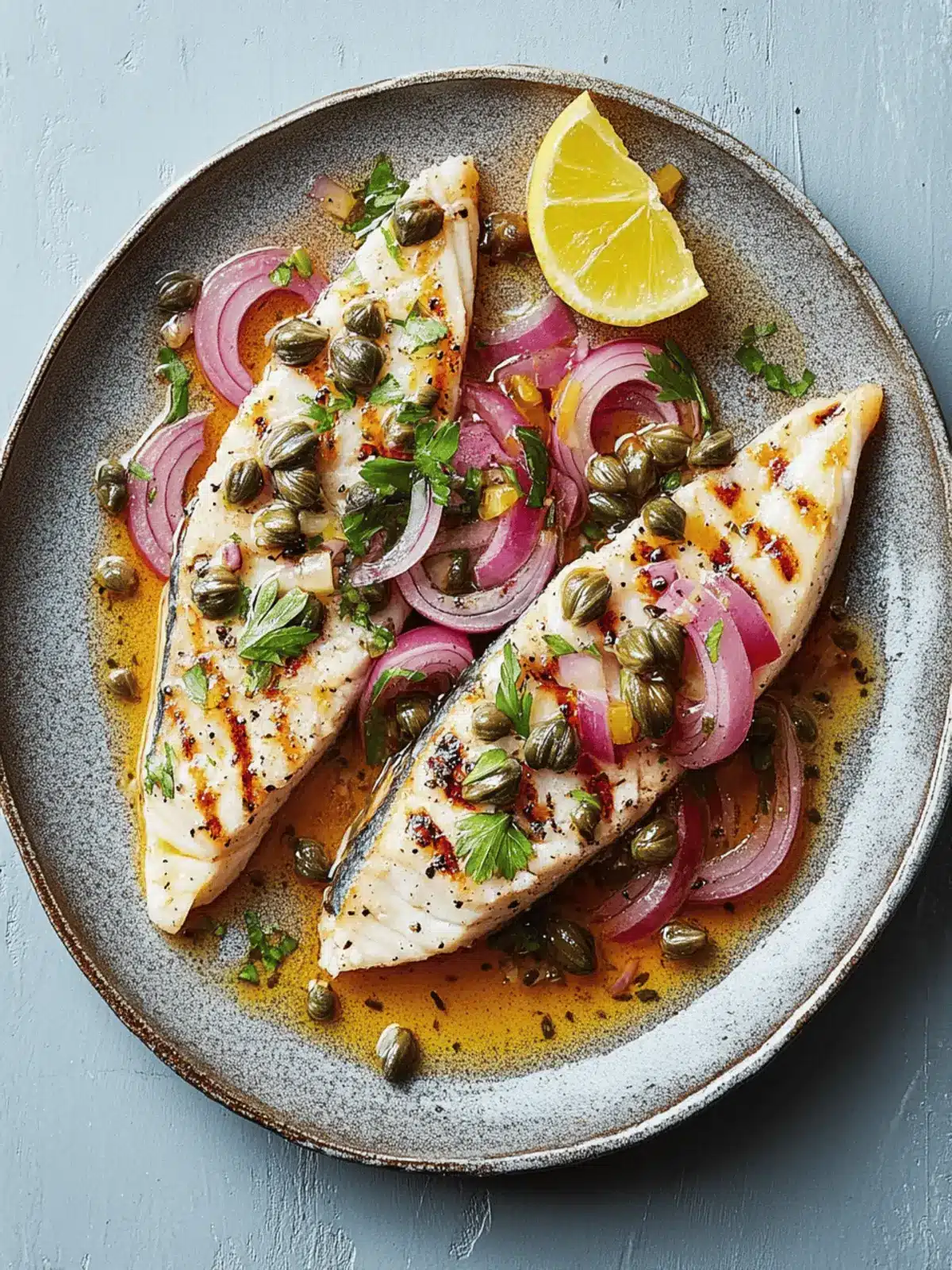 Grilled Fish with Caper and Red Onion Dressing
