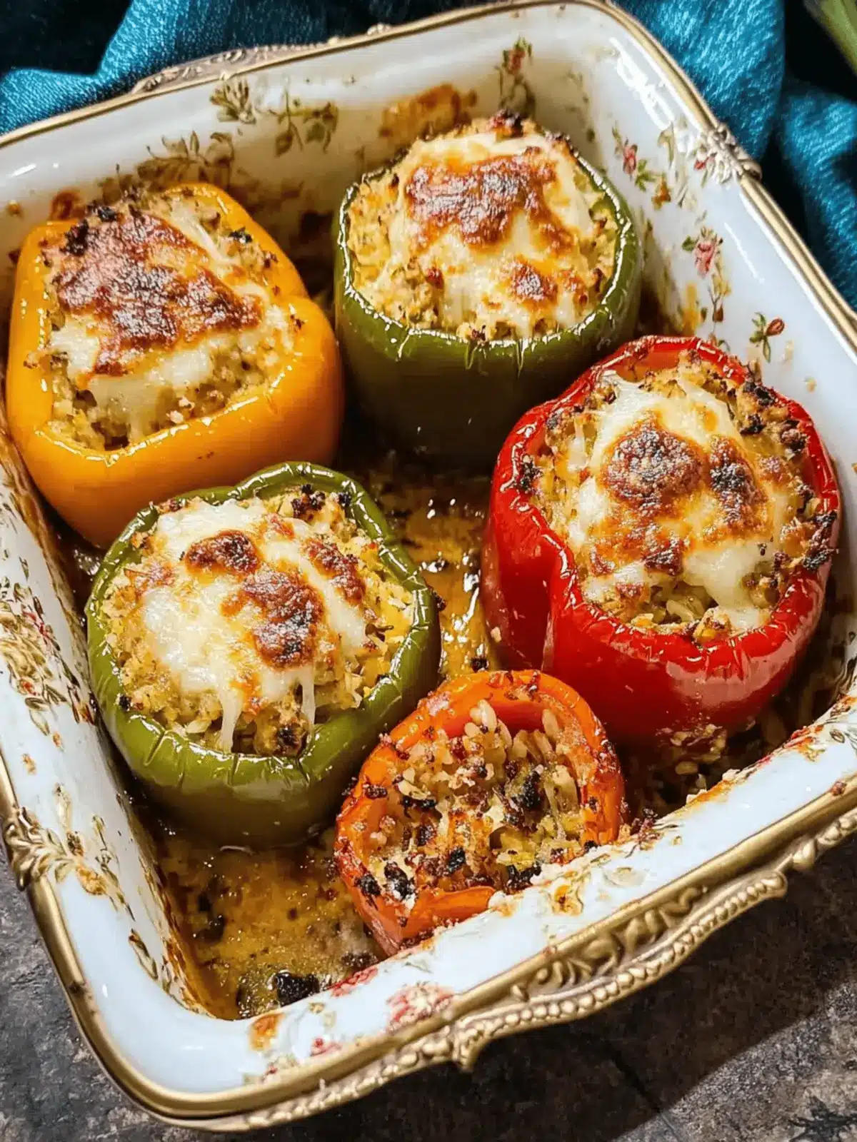 Savory Roasted Italian Stuffed Peppers with Turkey, Rice & Asiago 2 Roasted Italian Stuffed Peppers with Asiago Cheese and Turkey, Rice Stuffing