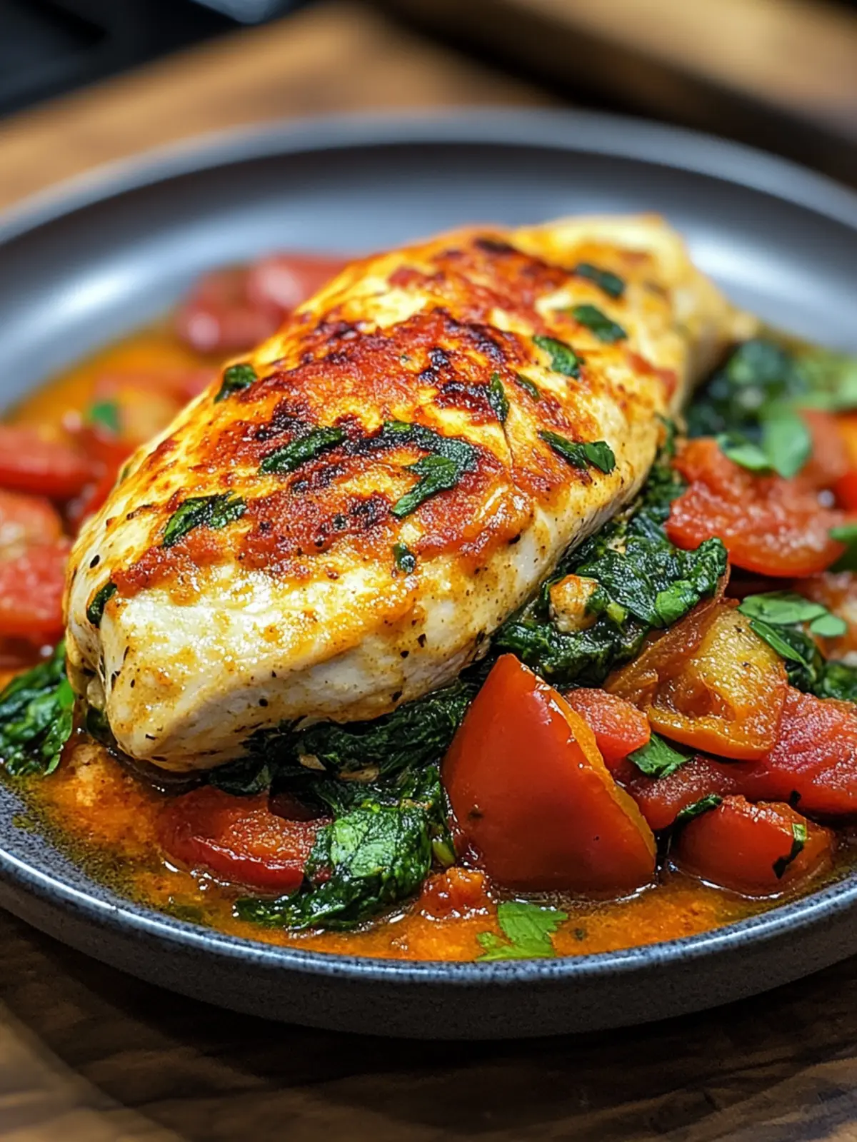 spinach stuffed chicken breast with Roasted Bell Peppers