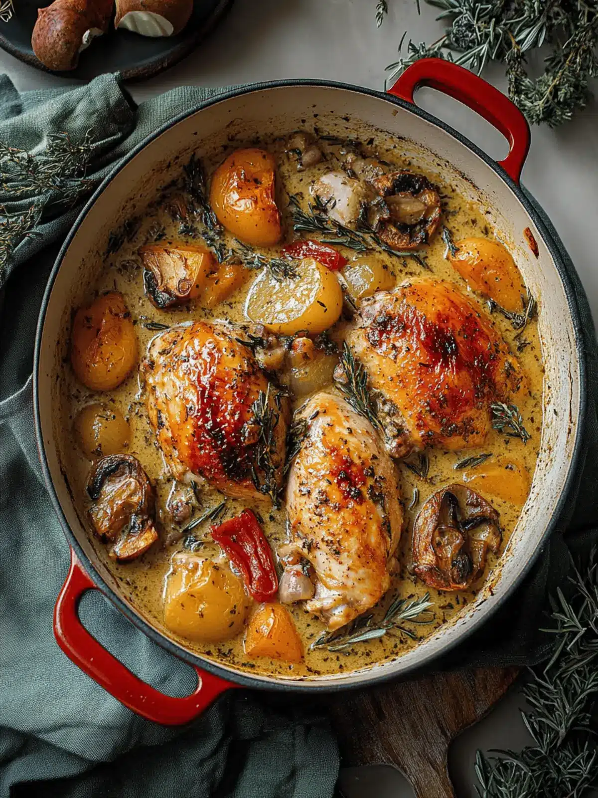 Herb Roasted Chicken in Creamy White Wine Sauce