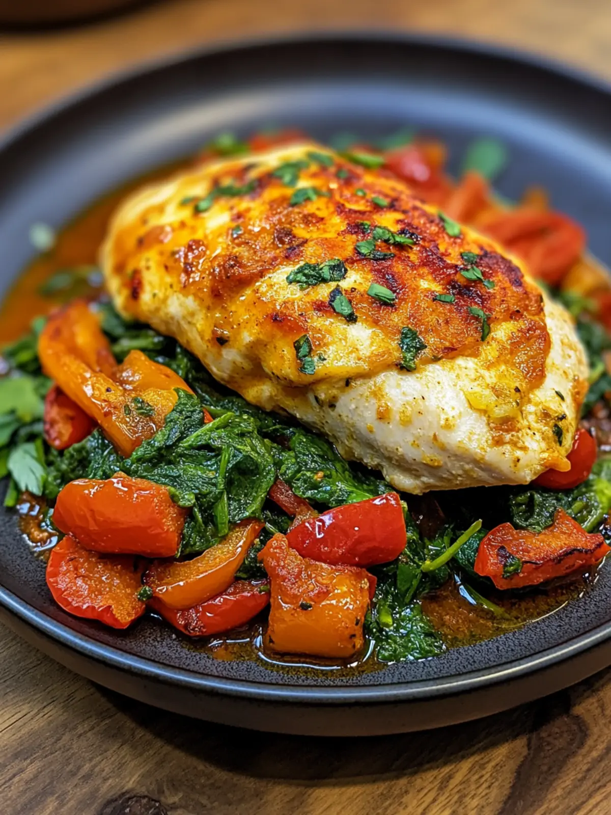 spinach stuffed chicken breast with Roasted Bell Peppers