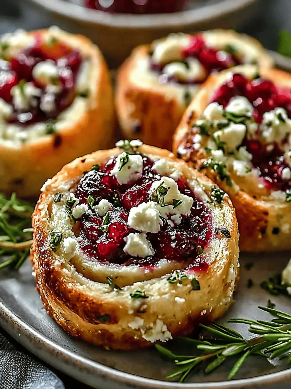 Cranberry Cream Cheese Pinwheels with Feta & Herbs