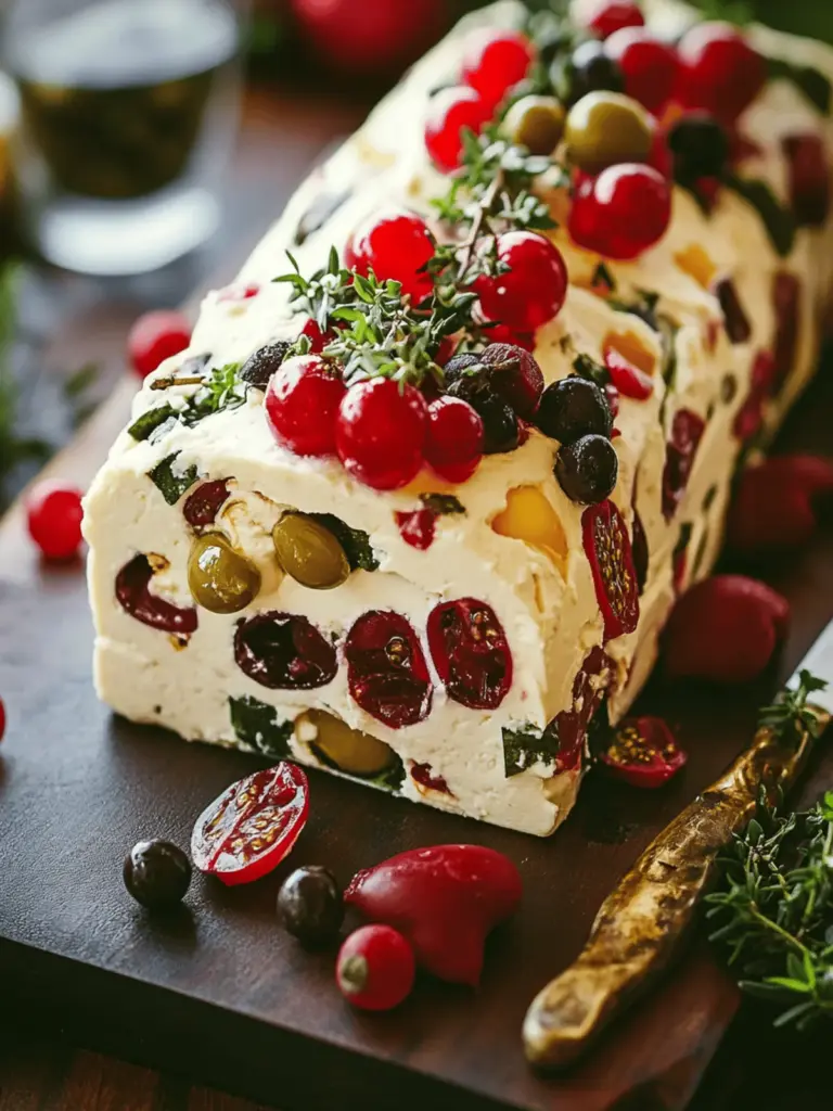 Festive Holiday Antipasto Cream Cheese Log